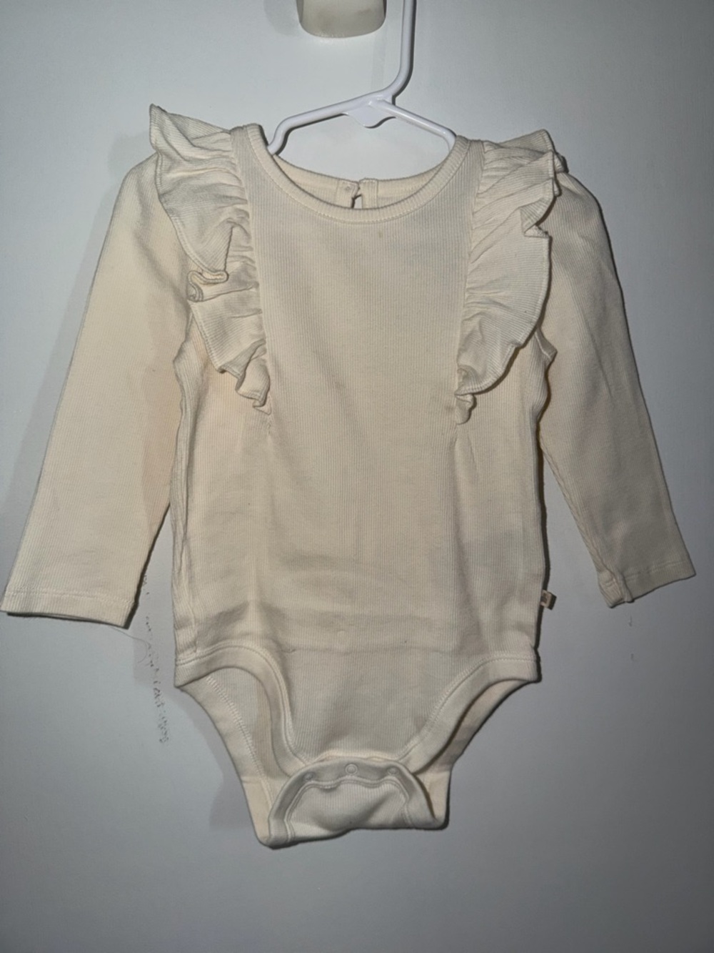 GAP Cream Ruffle-Shoulder Long-Sleeve Baby One-Piece
